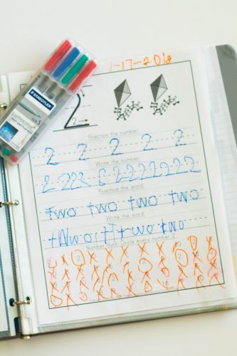 Preschool Numbers Worksheet in Binder