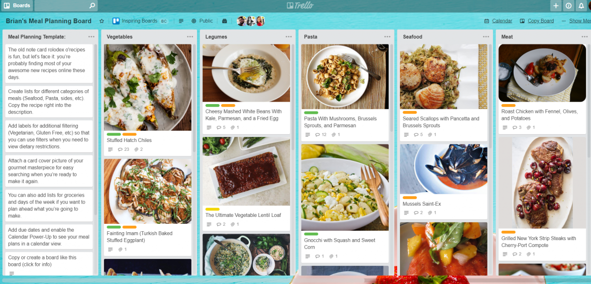 Meal Planning Trello Board Example